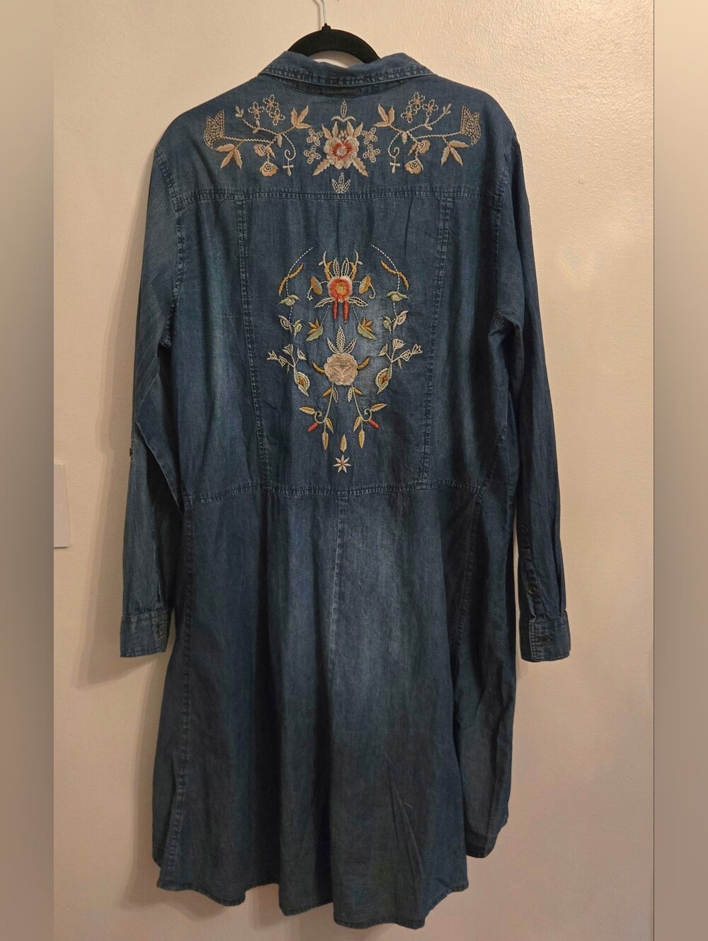 Nostalgia Chambray Embroidered Long Duster Jacket Dress Size 1X NWT